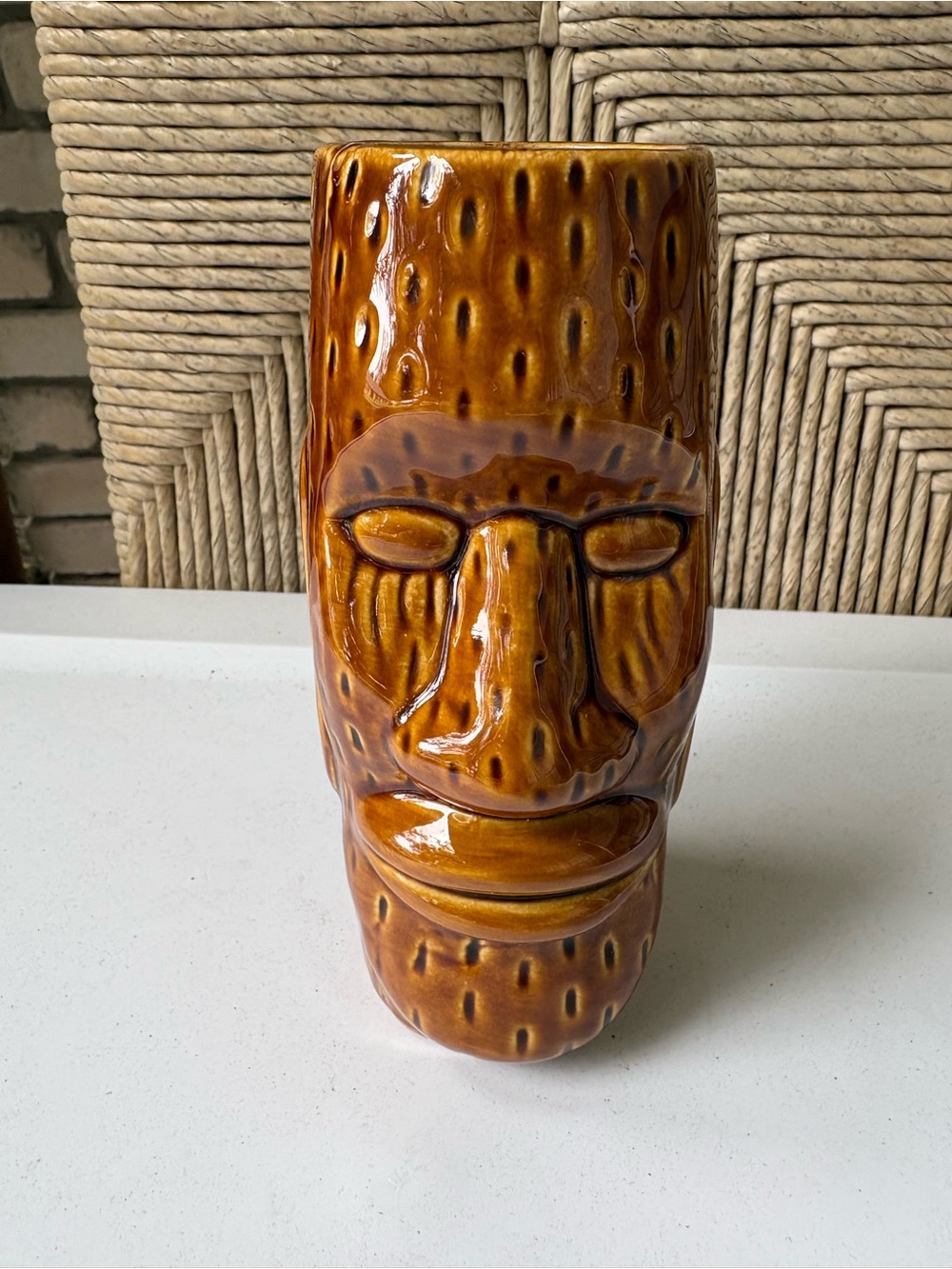 Vintage Ceramic Tiki Mug - Glossy Amber Brown